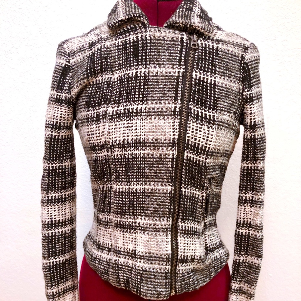 Lucky Brand tweed plaid biker moto jacket